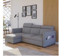 Canapé d'angle Réversible BENI - 3 places - Canape Convertible avec Tétières - Tissu Tissé Gris clair