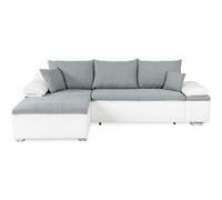 Canapé d'angle réversible convertible 3 places+ Coffre - Simili blanc et tissu gris - CELINA - L 274 x P 184 cm - Fabriqué en Ukraine Blanc et gris G