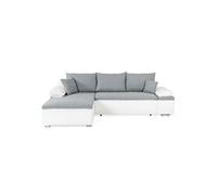 Canapé d'angle réversible convertible 3 places+ Coffre - Simili blanc et tissu gris - CELINA - L 274 x P 184 cm - Fabriqué en Ukraine