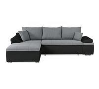 Canapé d'angle réversible convertible 3 places + Coffre - Simili noir et tissu gris - L 274 x P 184 cm - CELINA - Fabriqué en Ukraine Noir G
