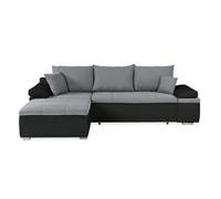 Canapé d'angle réversible convertible 3 places+Coffre - Simili noir et tissu gris - L 274 x P 184 cm - CELINA - Fabriqué en Ukraine