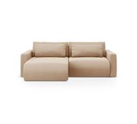 Canapé d'angle réversible convertible avec coffre de rangement "Belfast" 3 places en velours beige amande