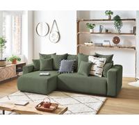 Canapé d'angle réversible convertible coffre ENVY velours côtelé vert BOBOCHIC 4 places Vert