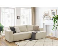 Canapé d'angle réversible convertible coffre NIHAD velours côtelé beige BOBOCHIC 3 places Beige