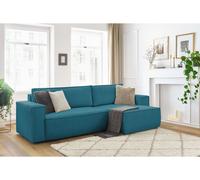 Canapé d'angle réversible convertible coffre NIHAD velours côtelé bleu clair BOBOCHIC 3 places Bleu clair