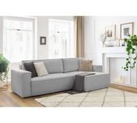Canapé d'angle réversible convertible coffre NIHAD velours côtelé gris clair BOBOCHIC 3 places Gris clair