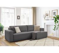 Canapé d'angle réversible convertible coffre NIHAD velours côtelé gris foncé BOBOCHIC 3 places Gris foncé