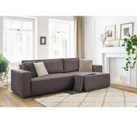 Canapé d'angle réversible convertible coffre NIHAD velours côtelé taupe BOBOCHIC 3 places Taupe