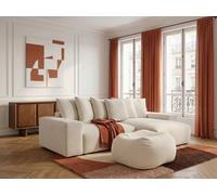 Canapé d'angle réversible convertible coffre VOLTAIRE tissu chiné avec pouf blanc BOBOCHIC 4 places Blanc