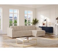 Canapé d'angle réversible convertible express en tissu texturé beige - Couchage lattes larges 160 cm - Matelas 14 cm - DARIELO