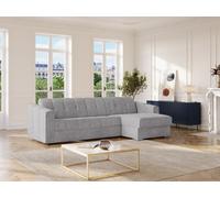 Canapé d'angle réversible convertible express en tissu texturé gris clair - Couchage 140 cm - Matelas 14 cm - DARIELO
