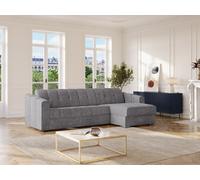 Canapé d'angle réversible convertible express en tissu texturé gris - Couchage lattes larges 140 cm - Matelas 18 cm - DARIELO