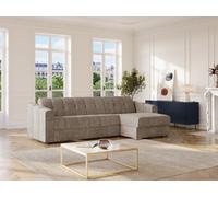 Canapé d'angle réversible convertible express en tissu texturé taupe - Couchage lattes larges 160 cm - Matelas 22 cm avec mémoire de forme - DARIELO