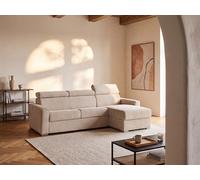 Canapé d'angle réversible convertible express en velours côtelé beige - Couchage 140 cm - Matelas 18 cm - VIZIR