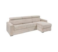 Canapé d'angle réversible convertible express en velours côtelé beige - Couchage 140 cm - Matelas 18 cm - VIZIR