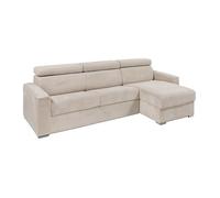 Canapé d'angle réversible convertible express en velours côtelé beige - Couchage 140 cm - Matelas 18 cm - VIZIR