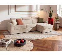 Canapé d'angle réversible convertible express en velours côtelé beige - Couchage à lattes larges160 cm - Matelas 22 cm mémoire de forme - VIZIR