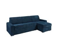 Canapé d'angle réversible convertible express en velours côtelé bleu - Couchage 160 cm - Matelas 18 cm - CALITO