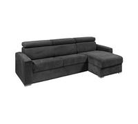 Canapé d'angle réversible convertible express en velours côtelé gris anthracite - Couchage à lattes larges 140 cm - Matelas 14 cm - VIZIR