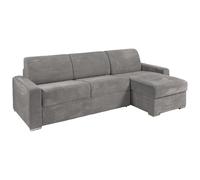 Canapé d'angle réversible convertible express en velours côtelé gris clair - Couchage lattes larges 160 cm - Matelas 18 cm - CALITO