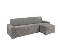 Canapé d'angle réversible convertible express en velours côtelé gris clair - Couchage lattes larges 160 cm - Matelas 18 cm - CALITO