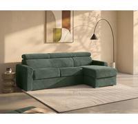 Canapé d'angle réversible convertible express en velours côtelé vert - Couchage à lattes larges 140 cm - Matelas 22 cm mémoire de forme - VIZIR