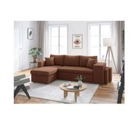 Canapé d'angle réversible convertible OSLO avec coffre, 2 poufs à droite en velours côtelé marron - L241 x P146 x H81cm - LOUNGITUDE