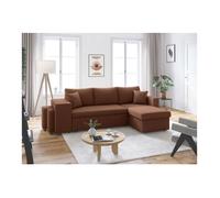 Canapé d'angle réversible convertible OSLO avec coffre, 2 poufs à gauche en velours côtelé marron - L241 x P146 x H81cm - LOUNGITUDE