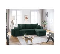 Canapé d'angle réversible convertible OSLO avec coffre, 2 poufs à gauche en velours côtelé vert - L241 x P146 x H81cm - LOUNGITUDE