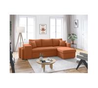 LOUNGITUDE Canapé d'angle réversible Convertible Oslo avec Coffre et 2 poufs en Velours côtelé