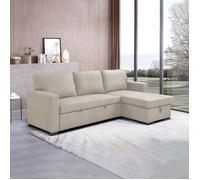 Canapé d'angle réversible et convertible en tissu beige - COZY