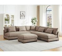 Canapé d'angle réversible et pouf en tissu taupe SPERONE