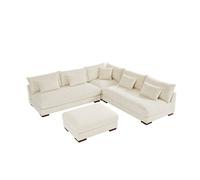 Canapé d'angle réversible et pouf en velours côtelé beige SPERONE