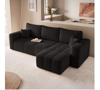 GREKPOL Canapé d'angle Convertible 145x248 à Gauche ou à Droite - Canapé 3 Places Convertible Noir avec Espace de Rangement