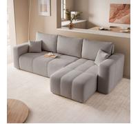 GREKPOL Canapé d'angle Convertible 145x248 à Gauche ou à Droite - Canapé 3 Places Convertible Gris Clair avec Espace de Rangement