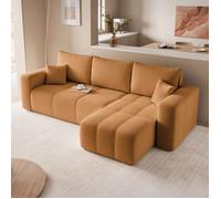 GREKPOL Canapé d'angle Convertible 145x248 à Gauche ou à Droite - Canapé 3 Places Convertible Jaune Moutarde avec Espace de Rangement