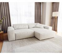 Canapé d'angle Sirpio XL 270x170 cm Bouclee Crème-blanc Recamiere variable avec Tabouret