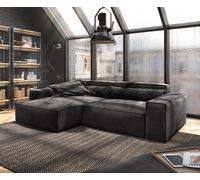 Canapé d'angle Sirpio XL 270x170 cm Microfibre Noir Recamiere variable avec Tabouret