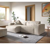 Canapé d'angle Sirpio XL 270x170 cm Velours côtelé Beige Recamiere variable avec Tabouret