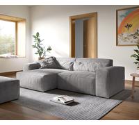Canapé d'angle Sirpio XL 270x170 cm Velours côtelé Gris argenté Recamiere variable avec Tabouret