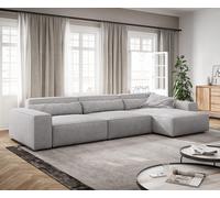 Canapé d'angle Sirpio XL 370x170 cm Velours côtelé Gris argenté Recamiere variable