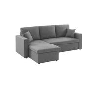 Canapé d'angle SMILE convertible réversible compact 3 places en tissu gris foncé. L 213.5 x P 136.5 x H 83cm. avec coffre de