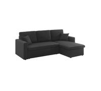 swe anapé d'angle Smile Convertible réversible Compact 3 Places en Tissu Noir. L 213.5 x P 136.5 x H 83cm. avec Coffre de Rangement