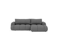 Canapé d'angle Yulin droit 4 places convertible avec coffre tissu bouclette gris