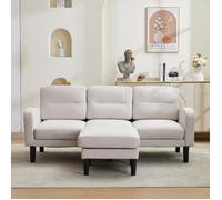 Canapé d'angle - ZEVKOR - Modulable - 3 places méridienne droite - Déhoussable tissu beige - Coffre rangement