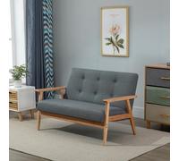 Canapé de 115 cm avec accoudoirs, canapé 2 places, dossier, petit canapé rembourré avec un aspect lin, pieds en bois, canapé lounge rembourré pour salon