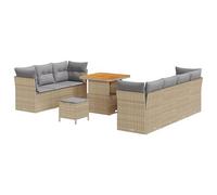 Canapé De Jardin 10 Pièces Avec Coussins En Rotin Synthétique Beige Acacia, Ensemble De Salle À Manger Jardin 3 Pièces Avec Coussins En Rotin Synthétique Beige Acacia