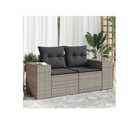vidaXL Canapé de jardin 2 places avec coussins Gris Poly rotin