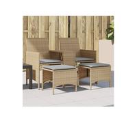 Canapé de jardin 2 places avec table et tabourets beige rotin