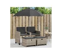 Canapé de jardin 2 places et parasol tabourets gris clair rotin, canapé d'extérieur, chaise longue de jardin, canapé 365888